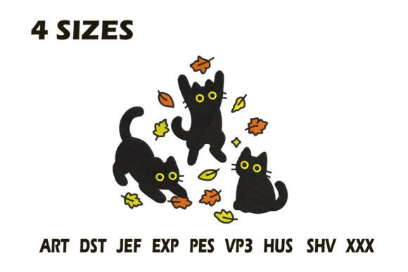 Black Cats Autumn Embroidery