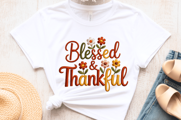 Blessed Thankful Embroidery PNG