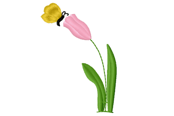 Butterfly and Tulip Embroidery Design