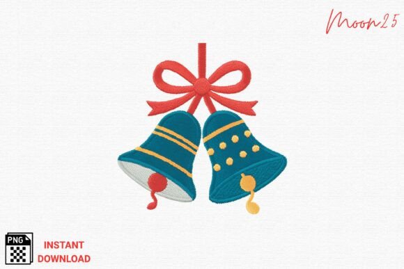 Christmas Bells and Bow Embroidery PNG