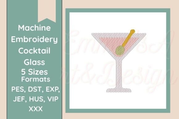 Cocktail Glass Machine Embroidery Design