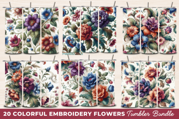 Colorful Embroidery Flowers Tumbler Wrap