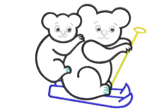 Cute Bears on Ice Skates Embroidery