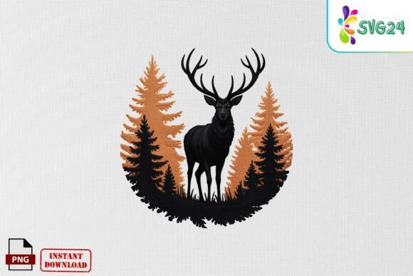 Deer Forest Silhouette Embroidery PNG