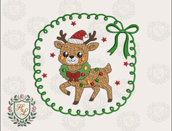 Frame Reindeer Lights Embroidery Files