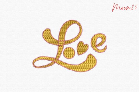 Golden Love Script Heart Embroidery