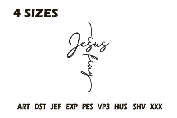 Jesus King Cross Script Embroidery
