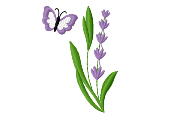 Lavender Flower Butterfly Embroidery