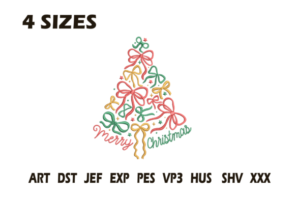 Merry Christmas Bow Tree Embroidery