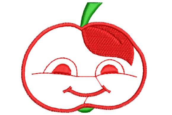 Smiling Cartoon Apple Embroidery Design