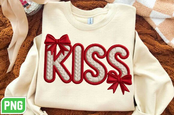 Valentine KISS Embroidery Style PNG
