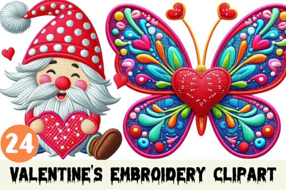 Valentine’s Embroidery Clipart Bundle